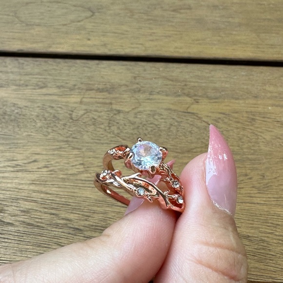 18K Promise Rose Gold Diamond Vine Double Ring - Picture 8 of 9